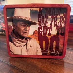 John Wayne Metal Lunch Box Tin Western Cowboy Collectible Storage Case